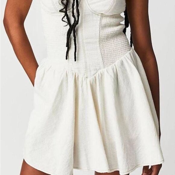 New Anthropologie Free People Delilah Cream Romper Dress Sz L - Picture 4 of 8